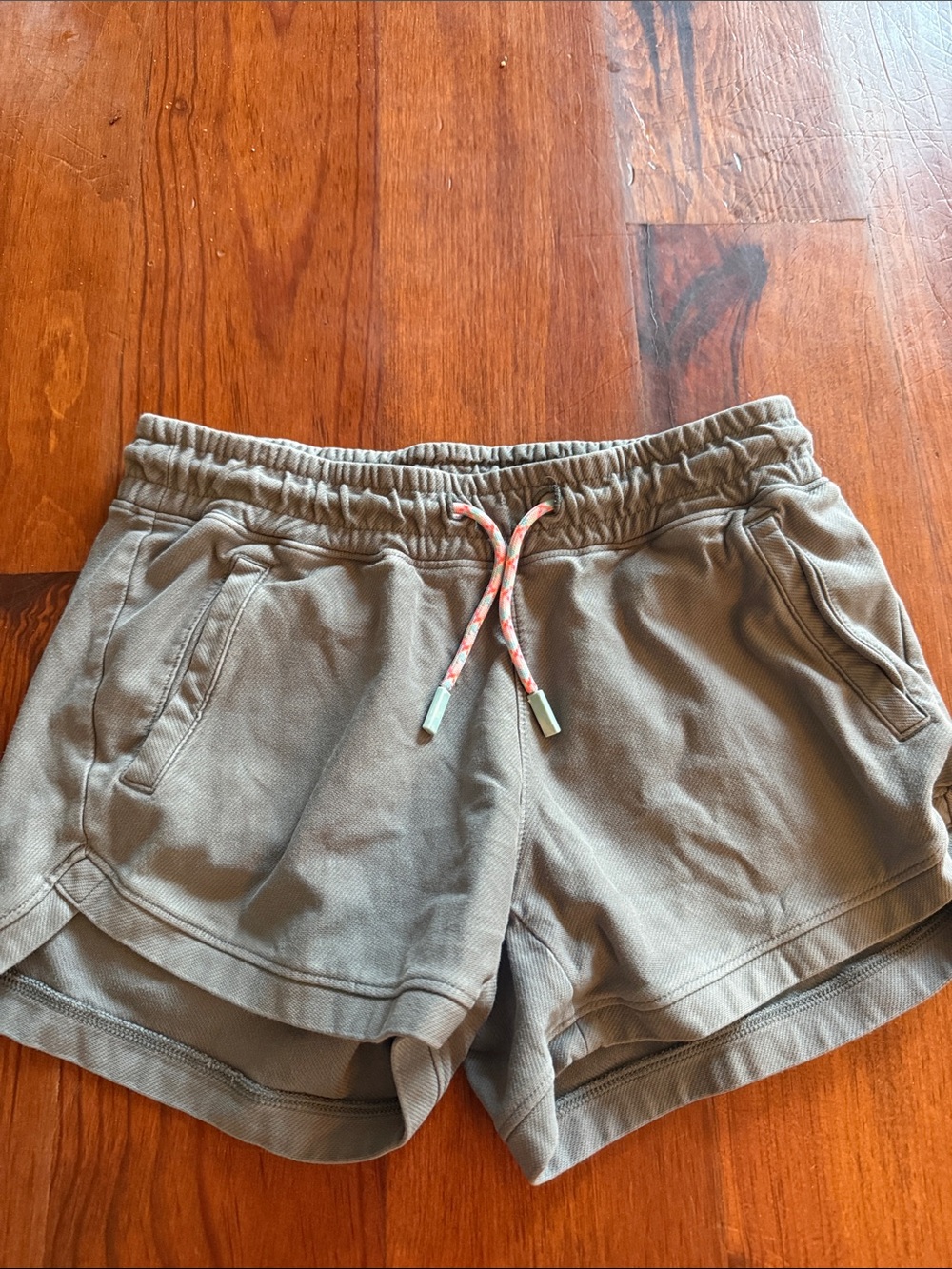 Athleta Taupe Drawstring Kids Athletic Shorts with Contrast Cord